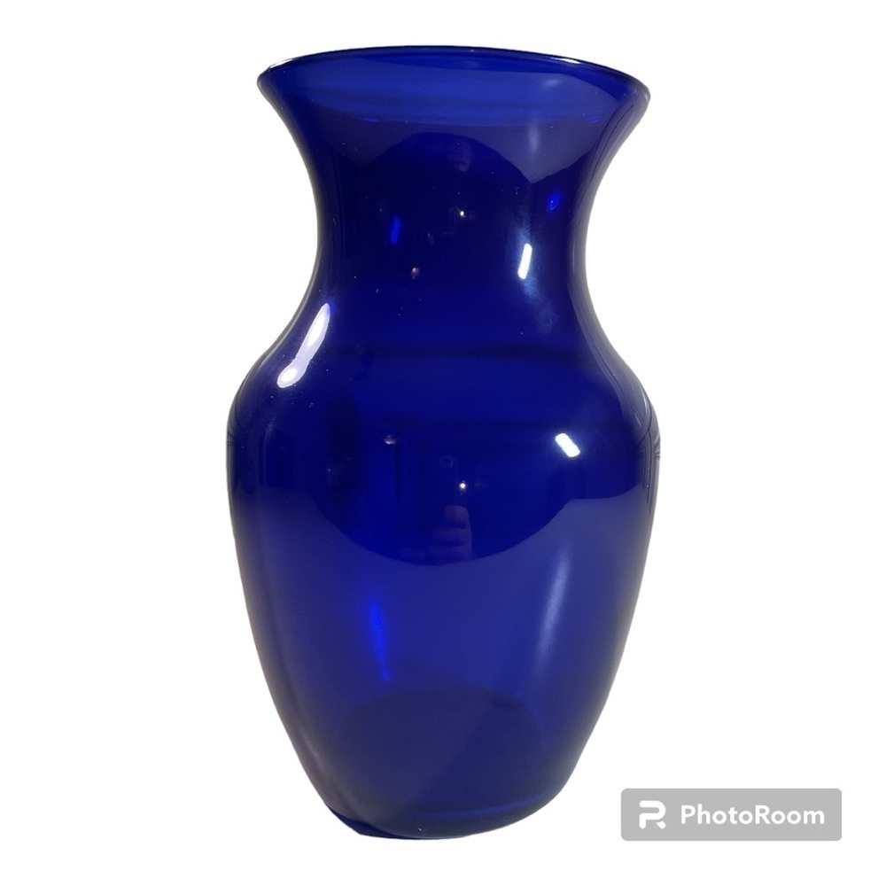 Vintage Cobalt Blue Glass Vase Bold Royal Blue Minimalist Home Decor